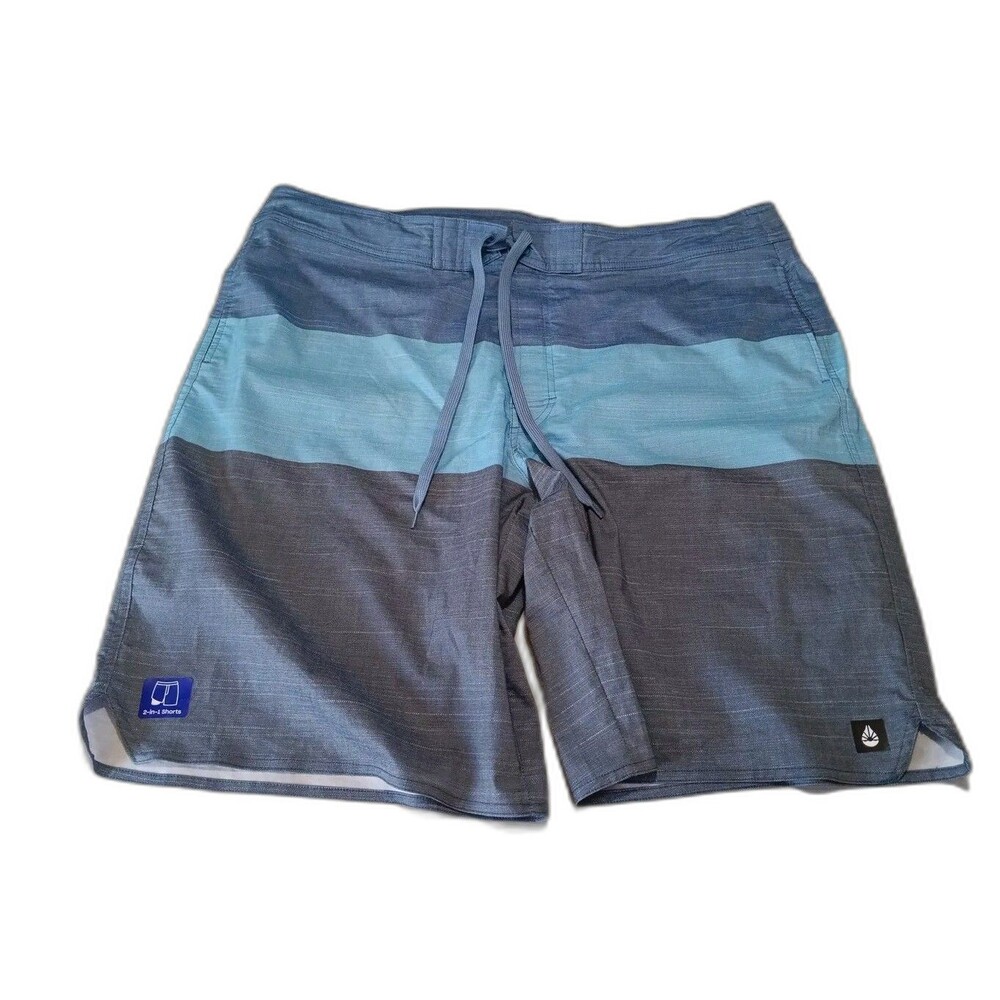 NWT O'Rageous True Board Shorts Swim Wide Stripe 2 In 1 Stretch 11” Inseam  XXL